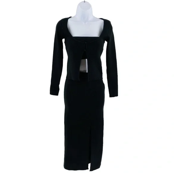 Petal & Pup NEW Luna 3 Piece Knitted Set Black Sweater Midi Dress Size XS - Picture 5 of 14